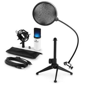 Auna MIC-900WH-LED V2, set de microfon usb, microfon condensator alb + filtru pop + suport de masă