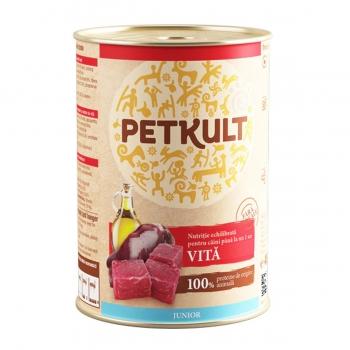 PETKULT Grain Free Junior, Vită, conservă hrană umedă fără cereale câini junior, 800g