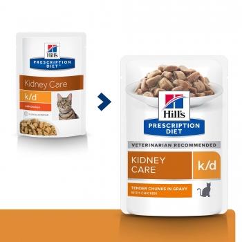 HILL'S Prescription Diet k/d Kidney Care, Pui, dietă veterinară pisici, plic hrană umedă, sistem renal, (în sos), 85g