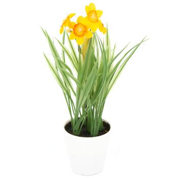 Floare artificială Narcisă în ghiveci, portocalie, 22 cm