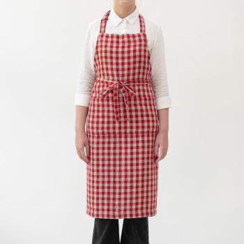 Șorț din in Red Gingham – Linen Tales