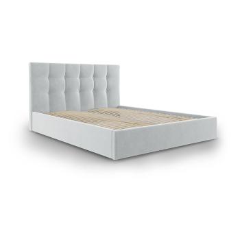 Pat dublu cu tapițerie din catifea Mazzini Beds Nerin, 160 x 200 cm, gri deschis