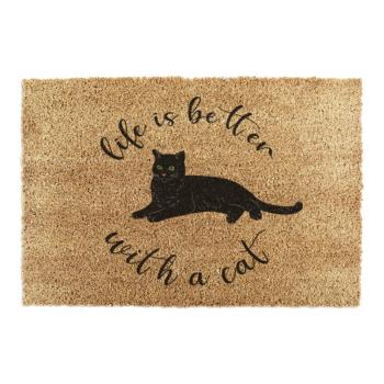 Covoraș de intrare din fibre de nucă de cocos 40x60 cm Life Is Better With a Cat – Artsy Doormats