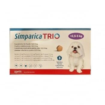 SIMPARICA Trio, comprimate masticabile antiparazitare, câini 2.5-5kg, 6 mg, 3 comprimate