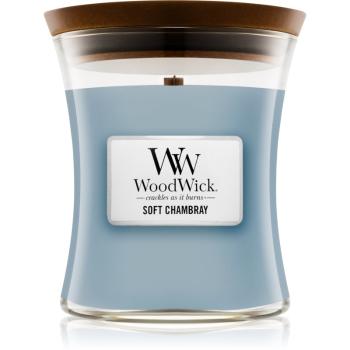Woodwick Soft Chambray lumânare parfumată  cu fitil din lemn 275 g