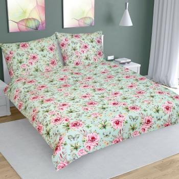 Lenjerie de pat din bumbac Câmp cu flori, verde deschis, 240 x 220 cm, 2 buc. 70 x 90 cm, 240 x 220 cm, 2 buc. 70 x 90 cm