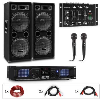 Auna Pro PW-2222 MKII, set karaoke PA, amplificator, 2 difuzoare PA pasive, mixer, 2 microfoane