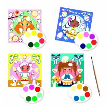 Set carte de colorat cu acuarele Djeco Sweet Girls