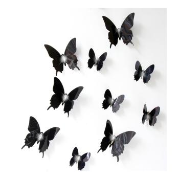 Set 12 autocolante cu efect 3D Ambiance Wall Butterflies, negru