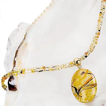 Lampglas Colier original pentru femei Sunny Meadow cu perla Lampglas cu aur de 24 de carate NP16