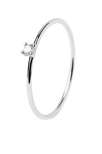 PDPAOLA Inel minimalist din argint cu zircon White Solitary Essentials AN02-156 54 mm