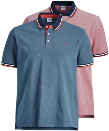 Jack&Jones PLUS 2 PACK - cămașă polo pentru bărbați JJEPAULOS Slim Fit 12195649 Rio Red Denim Blue 3XL