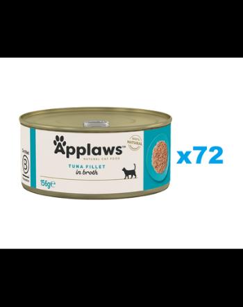 APPLAWS Cat Adult Tuna Fillet in Broth ton file in supa 72x156 g pentru pisica