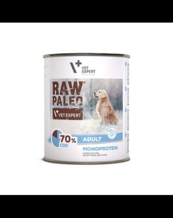 VETEXPERT Raw Paleo Cod Adult Can 800g Conserva hrana caini, cu cod