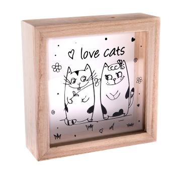 Pușculiță din lemn Love Cats, 15x 15 x 5 cm