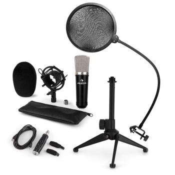 Auna CM003, set de microfon V2, microfon condensator, convertor USB, filtru pop, suport de microfon