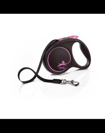 FLEXI Black Design lesa automata cu banda pentru caini, negru cu roz, marimea L, 5 m