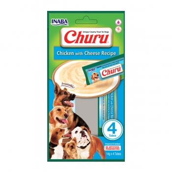 INABA Churu Dog, Pui cu Brânză, recompense lichide fără cereale câini, topping cremos, 14g x 4