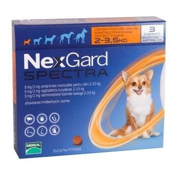 NEXGARD Spectra, comprimate masticabile antiparazitare, câini 2-3.5kg, 3 comprimate
