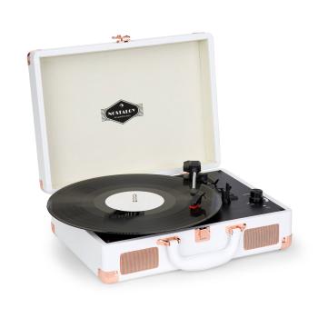 Auna Nostalgia Peggy Sue gramofon retro LP USB AUX MDF ,alb, valiza din imitație de pieleîn optica aurita