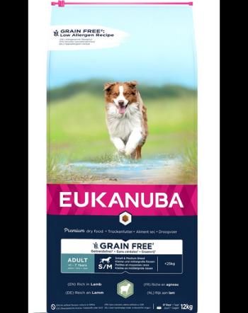 EUKANUBA Grain Free S/M Adult 12 kg Hrana caini talie mica si medie, cu miel