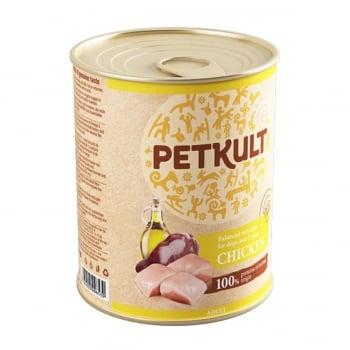 PETKULT Grain Free Adult, Pui, pachet economic conservă hrană umedă fără cereale câini, 800g x 4