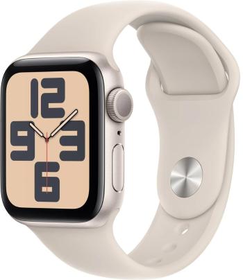 Apple Apple Watch SE (2023) GPS 40 mm curea sport din silicon, culoare alb înstelat, mărime S/M