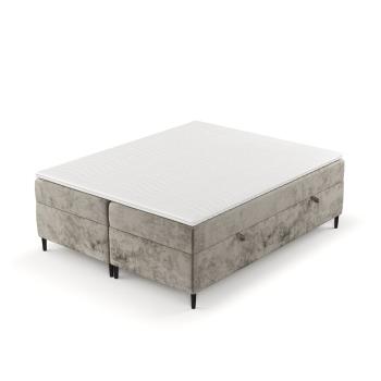 Pat boxspring maro deschis cu spațiu de depozitare 200x200 cm Araya – Maison de Rêve