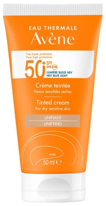 Avène Cremă de protecție solară tonifiantă pentru piele uscată și sensibilă SPF 50+ (Tinted Cream) 50 ml