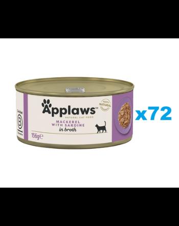 APPLAWS Cat Adult Mackerel with Sardine in Broth Pachet mancare pisici, cu macrou si sardine in sos 72x156 g