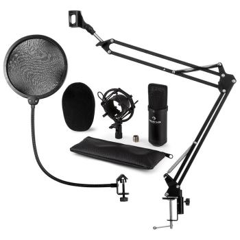 Auna CM0011B, set de microfon V4, microfon condensator, braț de microfon, protecție POP, negru