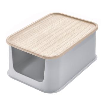 Cutie depozitare cu capac din lemn paulownia iDesign Eco Open, 21,3 x 30,2 cm, gri