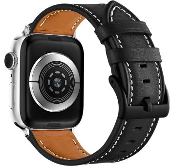 4wrist Curea din piele cu cusături albe pentru Apple Watch - Black 38/40/41 mm