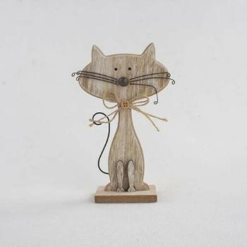 Pisică decorativă din lemn, maro, 25 cm