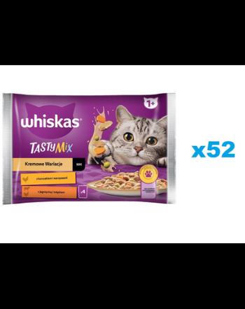 WHISKAS Adult hrana umeda la plic 52x85g Creamy Variations pentru pisici adulte, in sos cu: pui si legume, miel si curcan