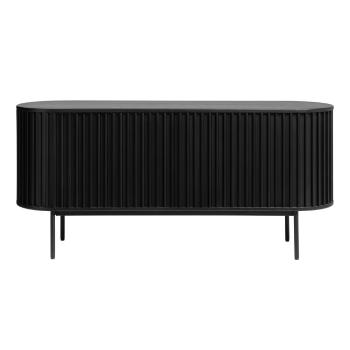 Comodă neagră joasă cu aspect de lemn de stejar cu ușă glisantă 73x160 cm Siena – Unique Furniture