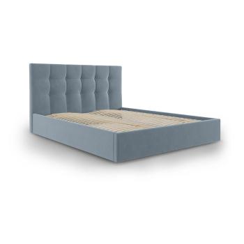 Pat dublu cu tapițerie din catifea Mazzini Beds Nerin, 180 x 200 cm, albastru deschis