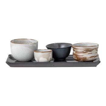 Set de 4 boluri din gresie ceramică și platou pentru sushi Bloomingville Masami