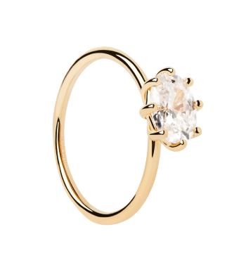 PDPAOLA Inel elegant placat cu aur cu zircon transparent KIM Essentials AN01-A12 58 mm