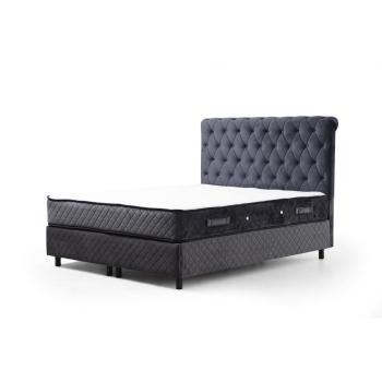 Pat boxspring albastru închis cu spațiu de depozitare 160x200 cm Sonata – Kalune Design