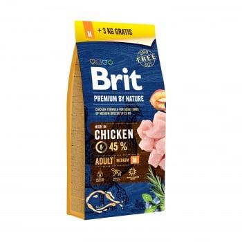 BRIT Premium By Nature Adult Medium Breed, M, Pui, hrană uscată câini, 15kg+3kg GRATUIT