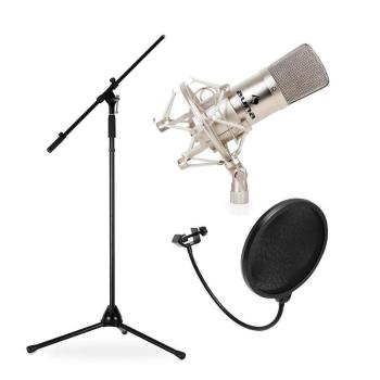 Auna Microfon de scenă & studio, set CM001S cu microfon, stativ și scut de microfon
