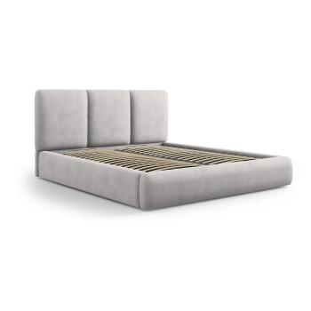 Pat matrimonial gri deschis tapițat cu spațiu de depozitare și somieră 180x200 cm Brody – Mazzini Beds