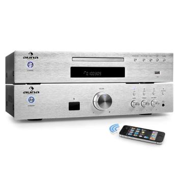 Auna "ELEGANCE TOWER BLUETOOTH", argintiu, 2.0 kituri HIFI, CD-PLAYER MP3 + AMPLIFICATOR 600 W