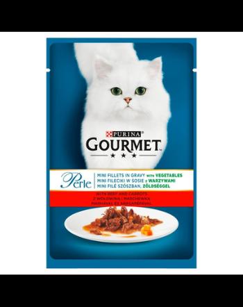 GOURMET Perle hrana umeda pentru pisici, cu vita si morcovi 24x85g