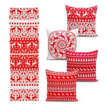 Set 4 fețe de pernă și un napron de masă cu model de Crăciun Minimalist Cushion Covers Christmas