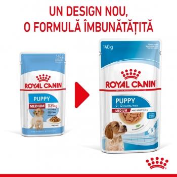 ROYAL CANIN Medium Puppy, plic hrană umedă câini junior, (în sos), 140g