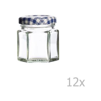 Set 12 borcane cu capac albastru Kilner Hexagonal, 48 ml