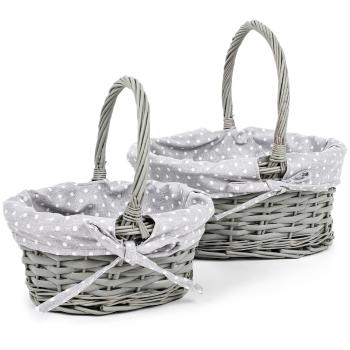 Set de coșuri din răchită cu țesătură Grey Dot, 2buc, 2 dimensiuni, 26 x 28 x 22 cm