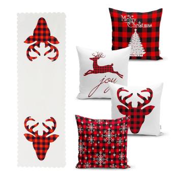 Set 4 fețe de pernă și un napron de masă cu model de Crăciun Minimalist Cushion Covers Christmas Tartan